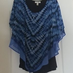 Various blue colors in a V pattern,  flowy